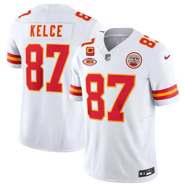Men & Women & Youth Kansas City Chiefs #87 Travis Kelce White 2024 F.U.S.E. With NKH Patch And 4-star C Patch Vapor Untouchable Limited Jersey